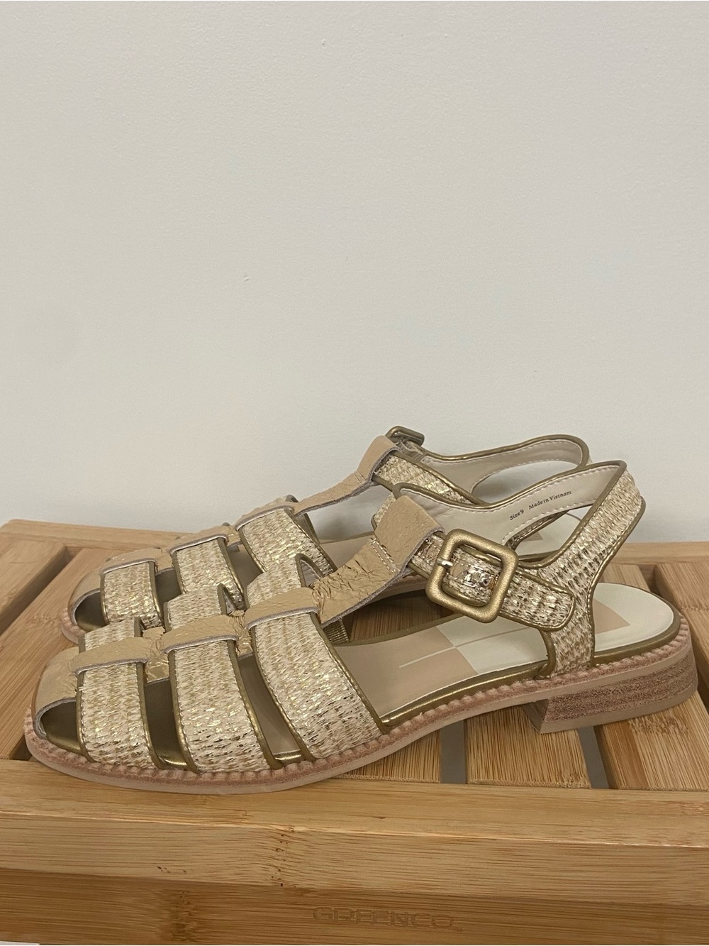 Dolce Vita Beige Woven Leather Gladiator Sandals